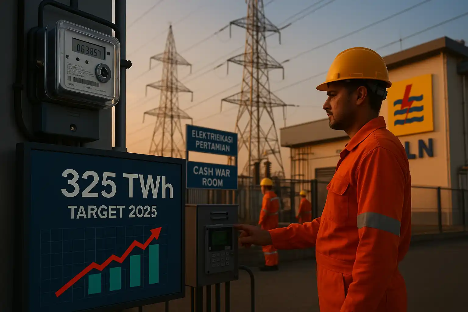 PLN pangkas utang Rp46,7 triliun dan dorong konsumsi listrik lewat program elektrifikasi, home charging, hingga akuisisi Captive Power industri. Gambar dibuat oleh AI untuk KabarBursa.com.