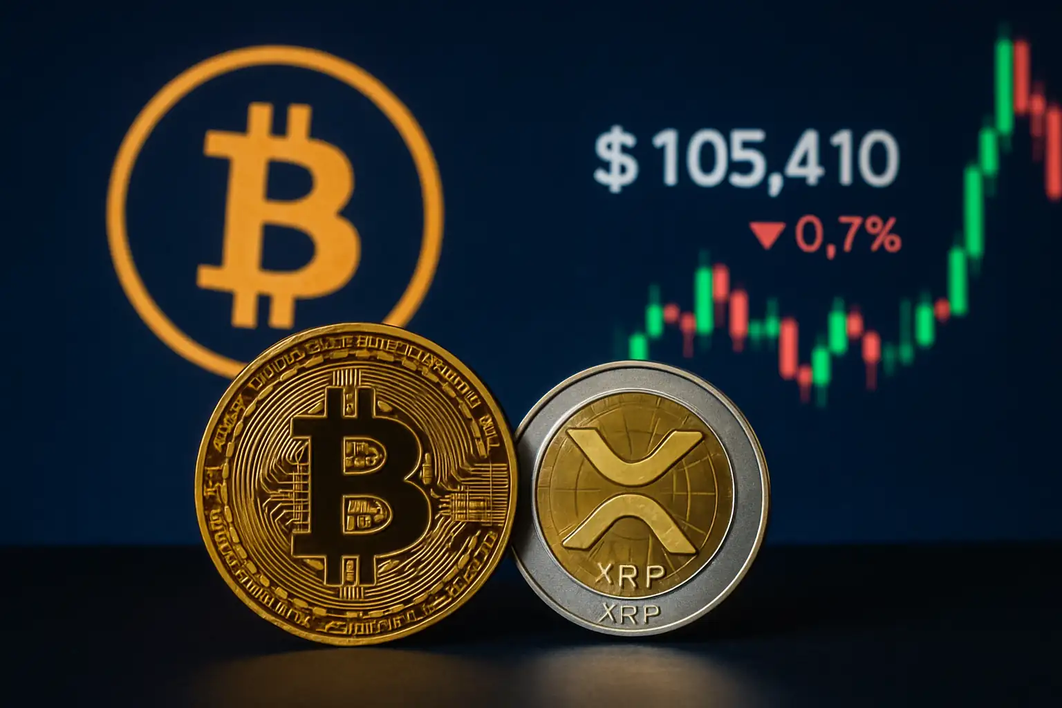 Harga Bitcoin dan Ethereum melemah tipis pada Rabu pagi, 4 Juni 2025. Di tengah koreksi kripto, XRP naik dan jadi sorotan utama pasar. Gambar dibuat oleh AI untuk KabarBursa.com.
