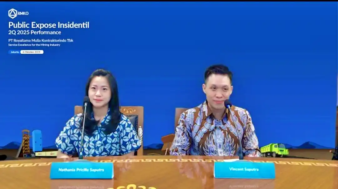 Dari kiri tangkapan layar: Direktur RMKO Nathania Pricilla Saputra dan President Direktur RMKO Vincent Saputra saat menggelar pubex secara daring.
