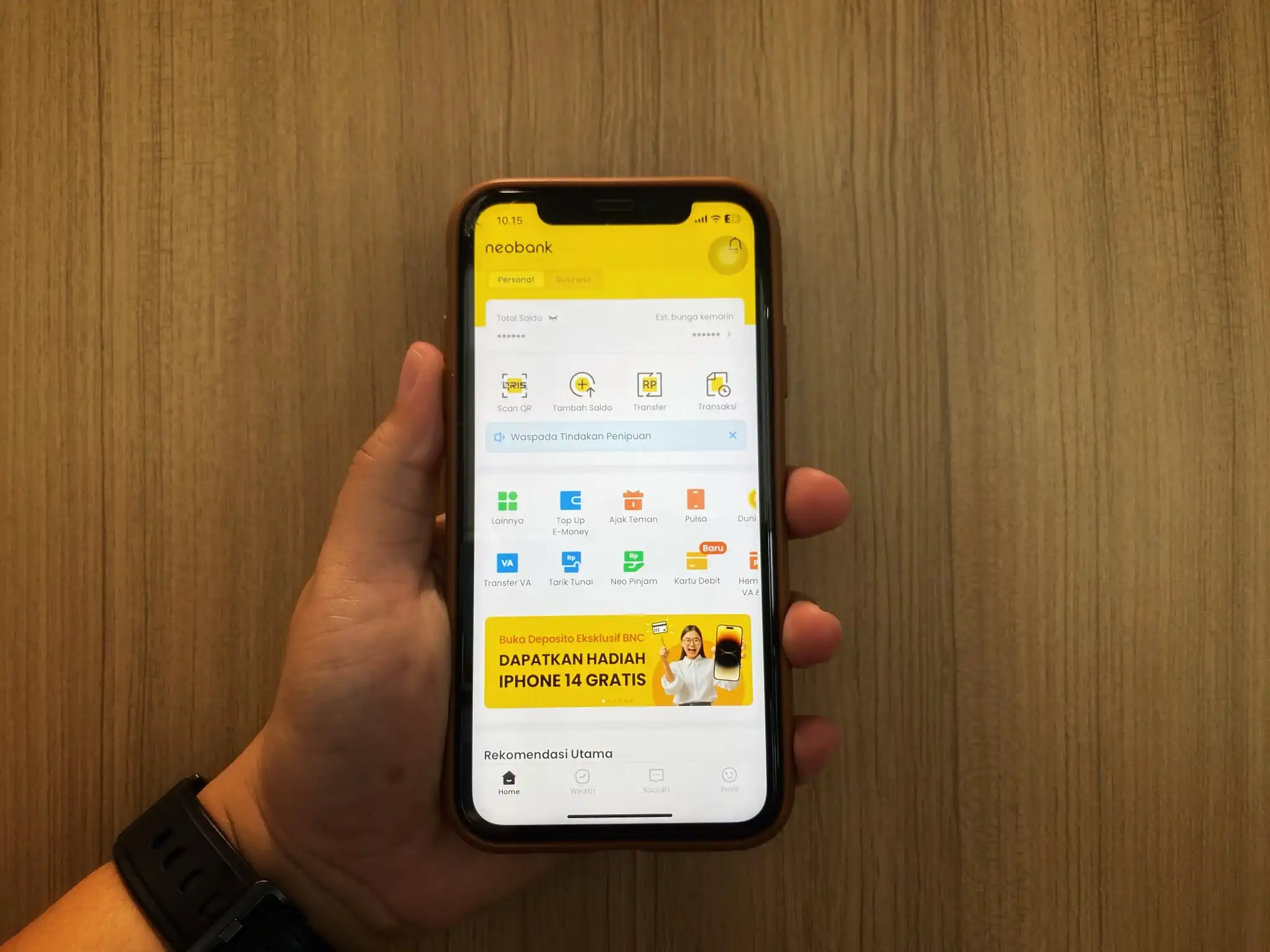 Tampilan aplikasi Bank Neo Commerce. Foto: Dok BBYB.