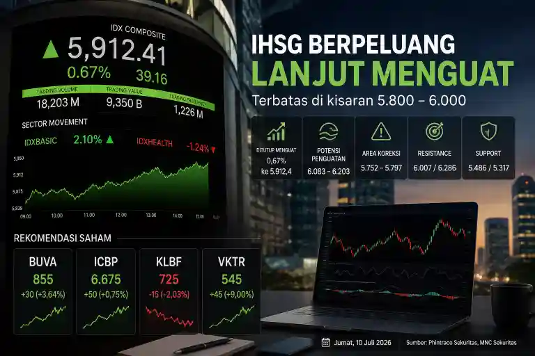 IHSG diprediksi berpeluang menyentuh level 6.000, meskipun jalan menuju ke sana masih cukup berat. Sejumlah saham menjadi rekomendasi analis untuk diperdagangkan hari ini. (Foto: KabarBursa)