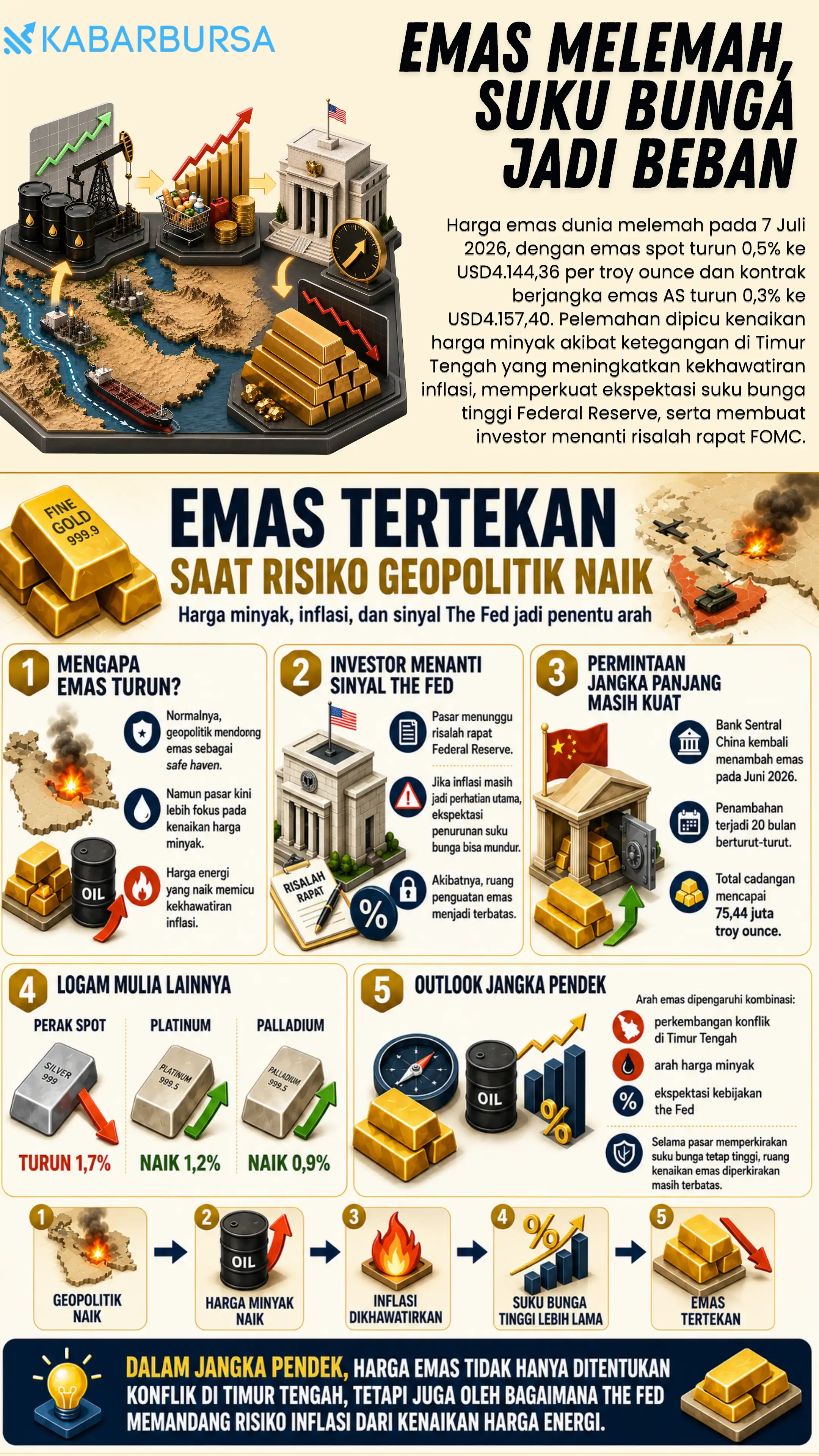 INFOGRAFIS Emas Melemah, Suku Bunga Jadi Beban