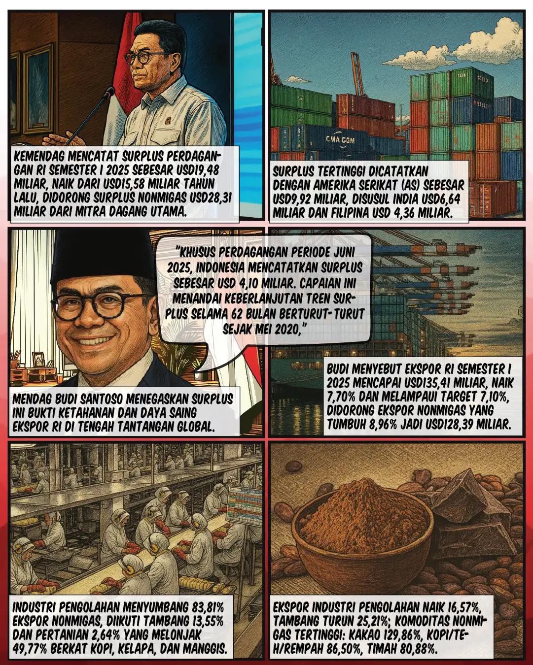 Surplus Perdagangan RI Tembus USD19,48 Miliar Semester I 2025