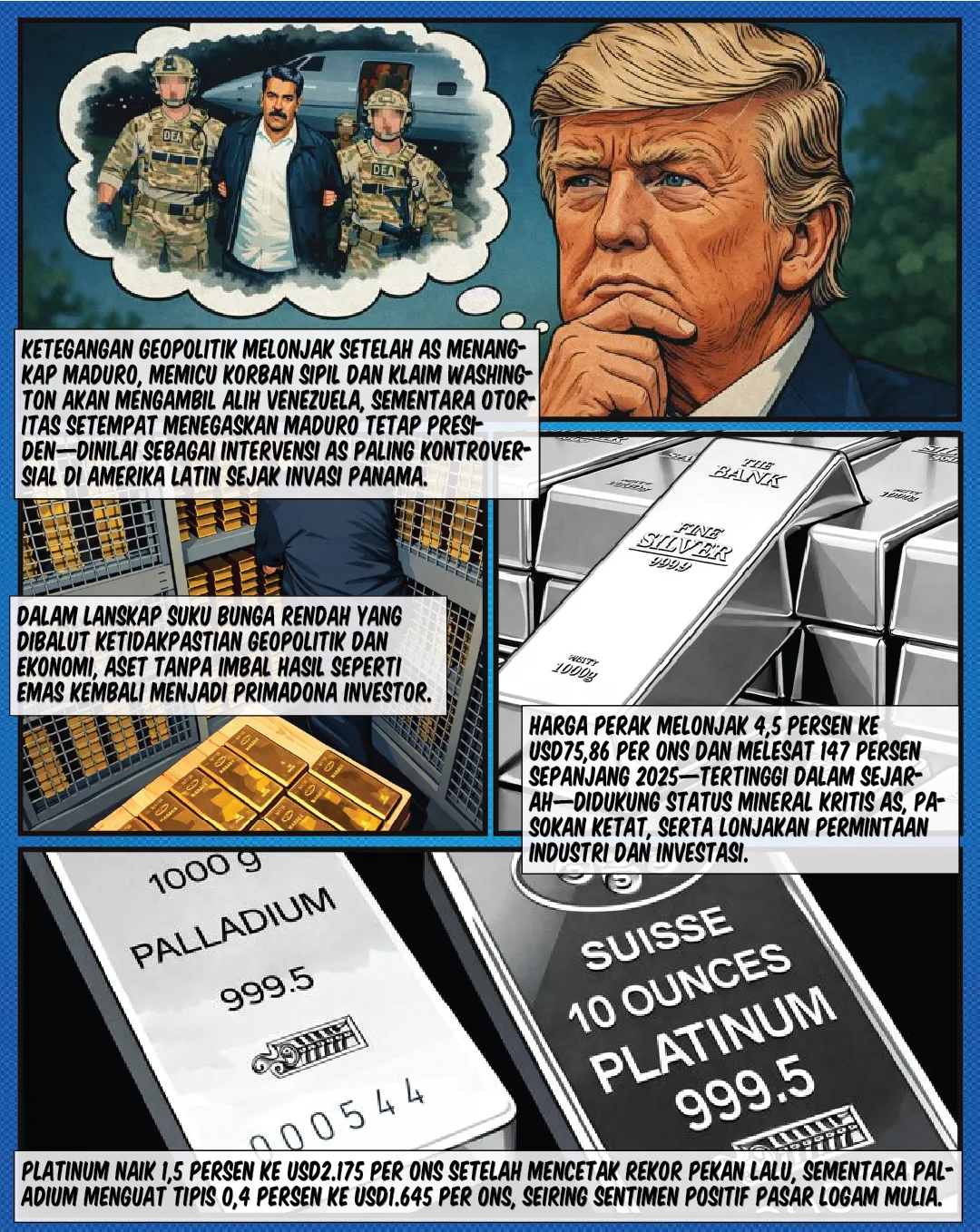 Maduro Ditangkap, Emas–Perak Melonjak