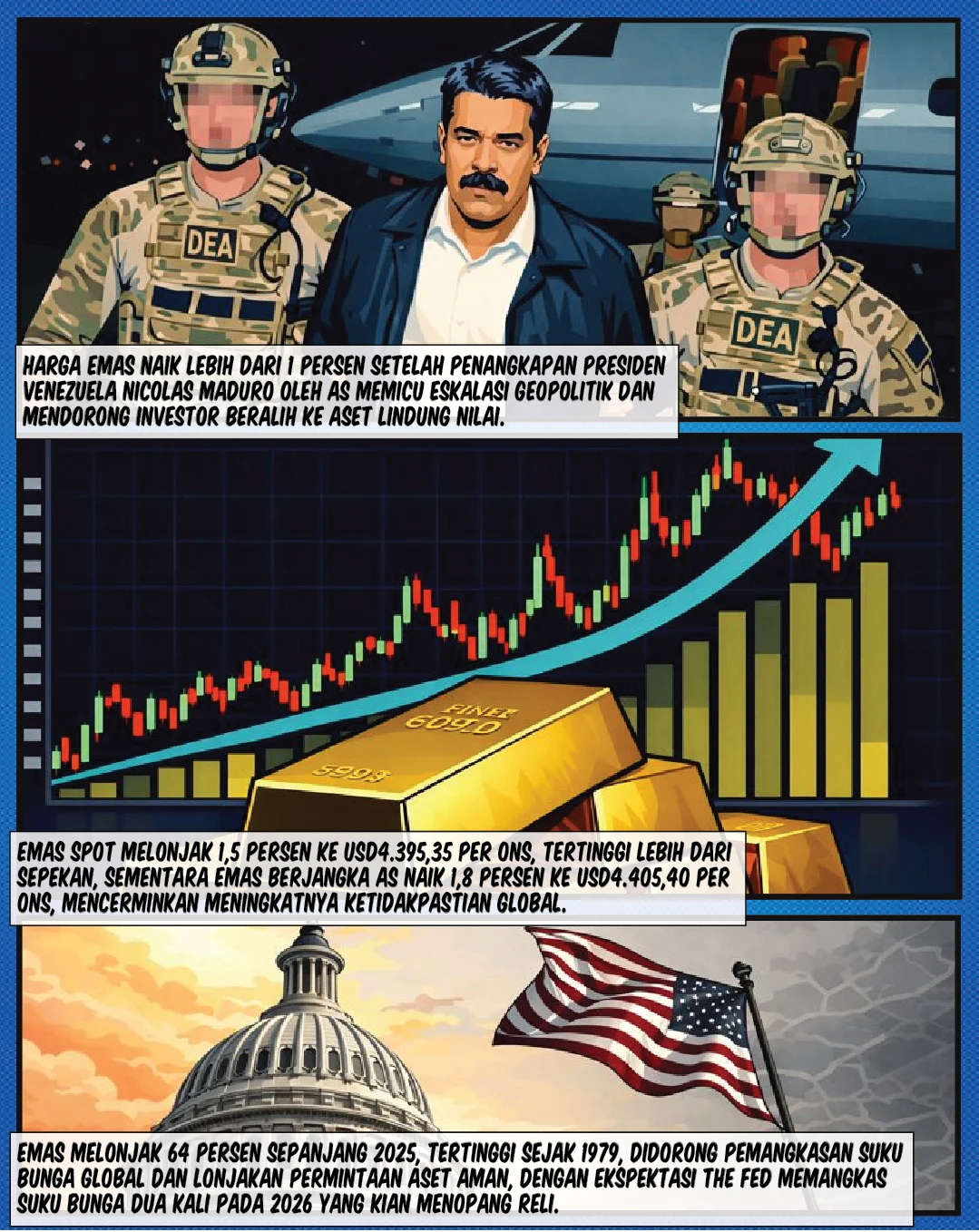 Maduro Ditangkap, Emas–Perak Melonjak