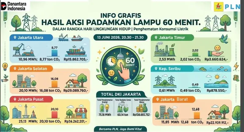 Lampu Jakarta Padam 60 Menit, Emisi Turun 60 Ton CO2e