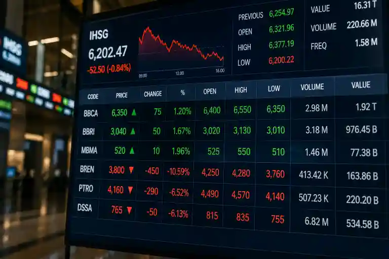 IHSG Turun 52,50 Poin: Saham Energi Tumbang, BBRI-BBCA Bertahan