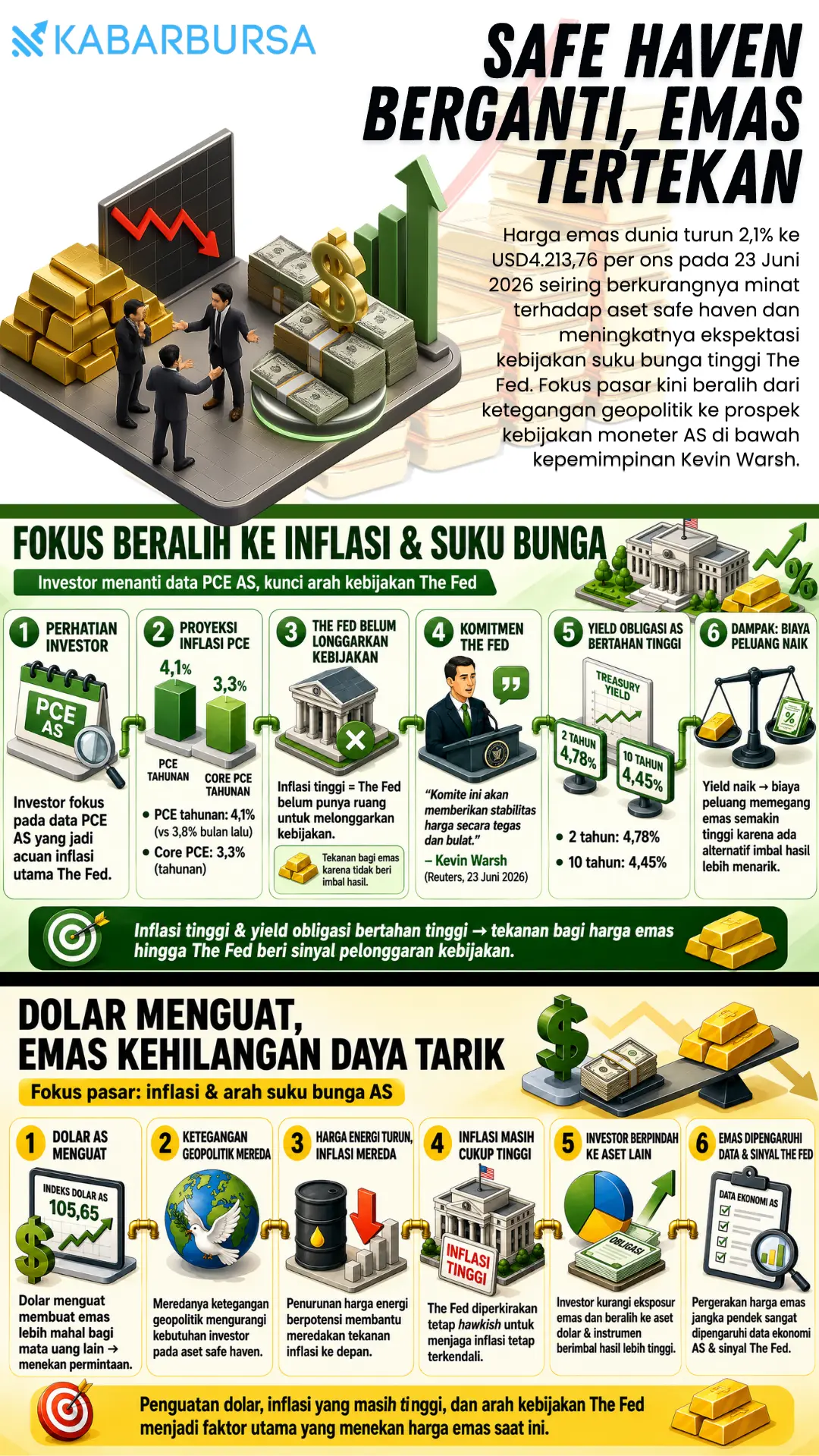 INFOGRAFIS Safe Haven Berganti, Emas Tertekan