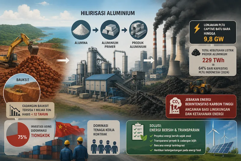 CREA: Hilirisasi Aluminium Berisiko Picu PLTU Captive 9,8 GW dan Krisis Bauksit