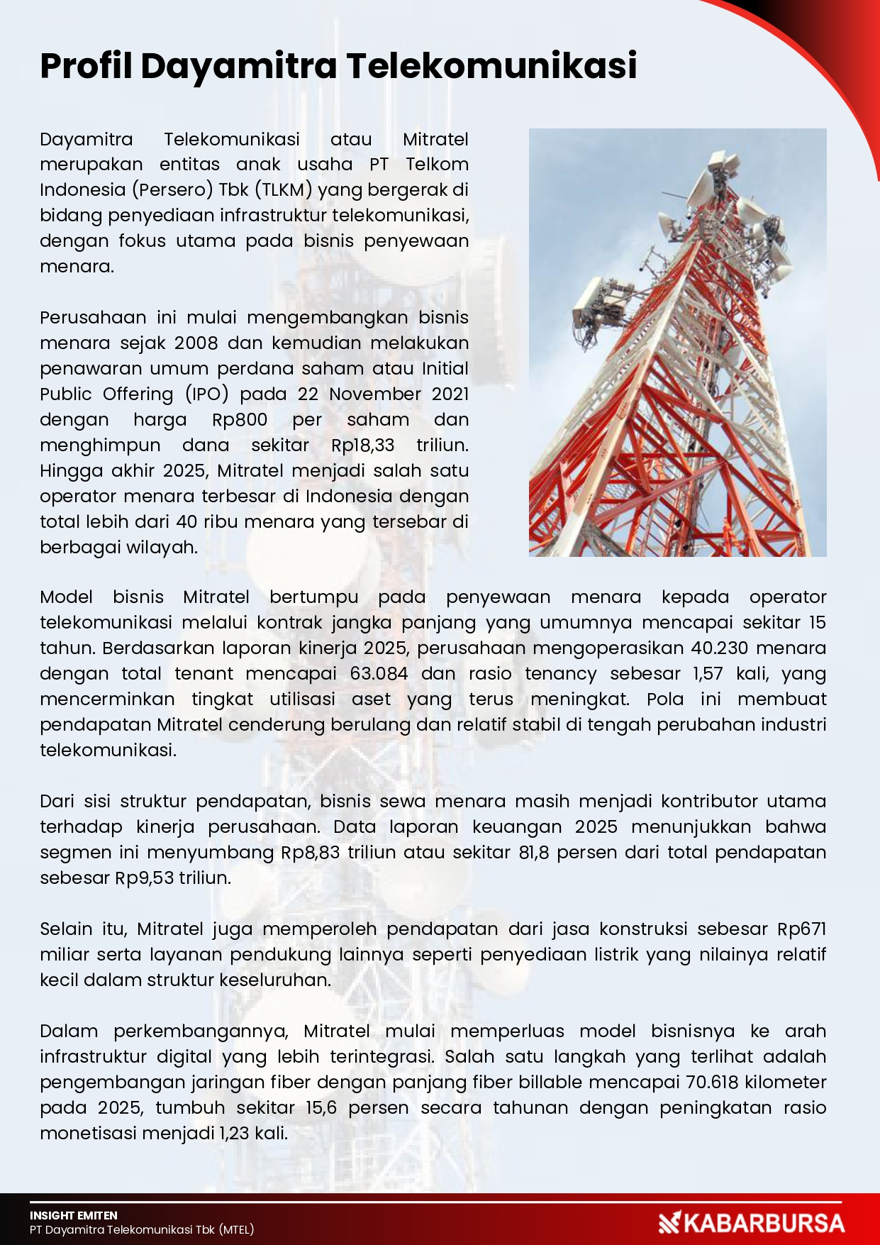Bisnis Tower Suram, Mitratel (MTEL) Mulai Andalkan Fiber